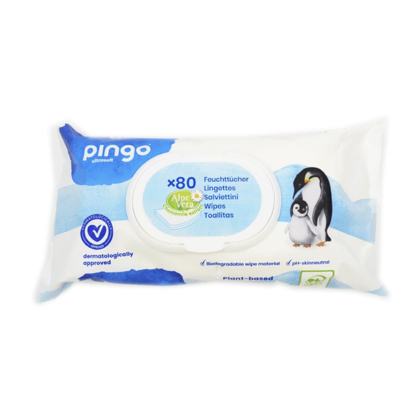 Pack 12 x Toallitas húmedas 100% biodegradables Pingo 80 uds