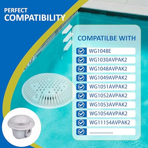 WG1048E 8 Inch White Pool Main Drain Cover Replacement Compatible with WG1048E for Suction and Dual Outlet Cover Replacement for pools