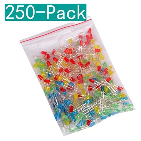 Youmile 250-Pack (5 Farben x 50-Pack) 3mm LED-Leuchtdiodenlampe diffus sortiert Kit (Weiß Rot Grün Blau Gelb) Cover