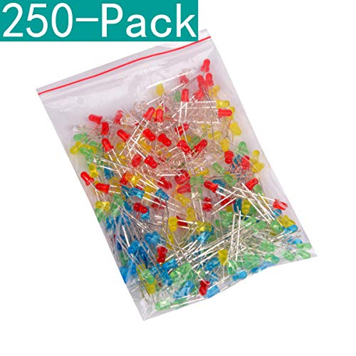 Youmile 250-Pack (5 Farben x 50-Pack) 3mm LED-Leuchtdiodenlampe diffus sortiert Kit (Weiß Rot Grün Blau Gelb) Cover