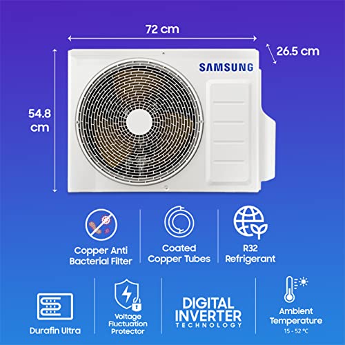 Image of Samsung 1 Ton 3 Star WindFree Convertible 5in1 Inverter Wi-Fi Enabled Split AC (Copper, Anti-bacterial Filter, 2023 Model AR12CYLANWK White)