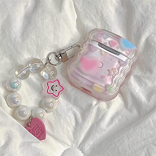 Minscose Compatible With Airpods Clear Case,Cute 3D Stars Graffiti Pattern Design With Love Pendant Colorful Round Bead Keychain, Soft Tpu Protective Shockproof Case For Airpod 1&2 For Girls Women #TOP5