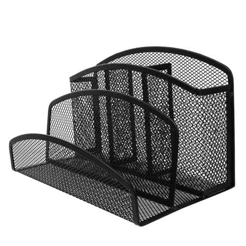 STOBOK Iron Mesh File Organizer Pen Compartment Multi-Functional Desktop Storage Rack for Office Supplies and Documents No Assembly Required for Home and Workspaces