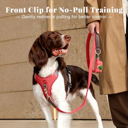 Image of Didog No Pull Dog Harness for Medium Dogs, Classic PU Leather, Red, M