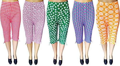 magic Women's Soft Cotton Printed 3/4 Capri Free size (Multicolour,C03)-(Pack of 05)-picture-42