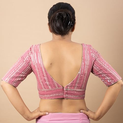 figure39s designer women39s embroidered v neck elbow half sleeve readymade saree blouse e3