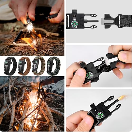 ZSMJAER 2 Stück Set Survival Armband,Multifunktion Paracord Armband Überlebensarmband,Pfeife,Feuerstein,Kompass,zum Outdoor-Aktivitäten (Schwarz)