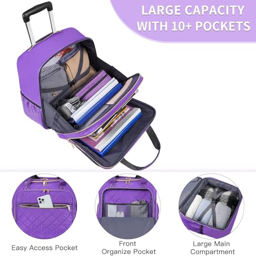 Ytonet Rolling Briefcase for Women, Extra Large Rolling Laptop Bag Fits 18 Inch Laptop, Computer Bag with wheels for Work Travel College Business Overnight Wife Mom Teacher, Purple by Ytonet - Image 5