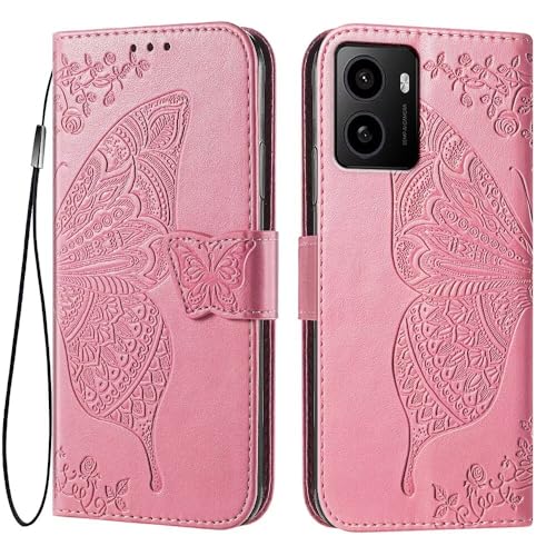 EASSGU Leather Case for HMD Pulse/HMD Pulse+ (6.65" Inches) Flip Folio Magnetic Leather Phone Cover with 3 Card Slots 1 Wallet, Phone Case - Pink