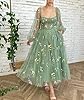 Smileven Puffy Sleeve Prom Dresses 2023 for Women Flower Embroidery Tulle Sweetheart Neck Formal Evening Party Gowns with Tea Length,Sky Blue US2 #1