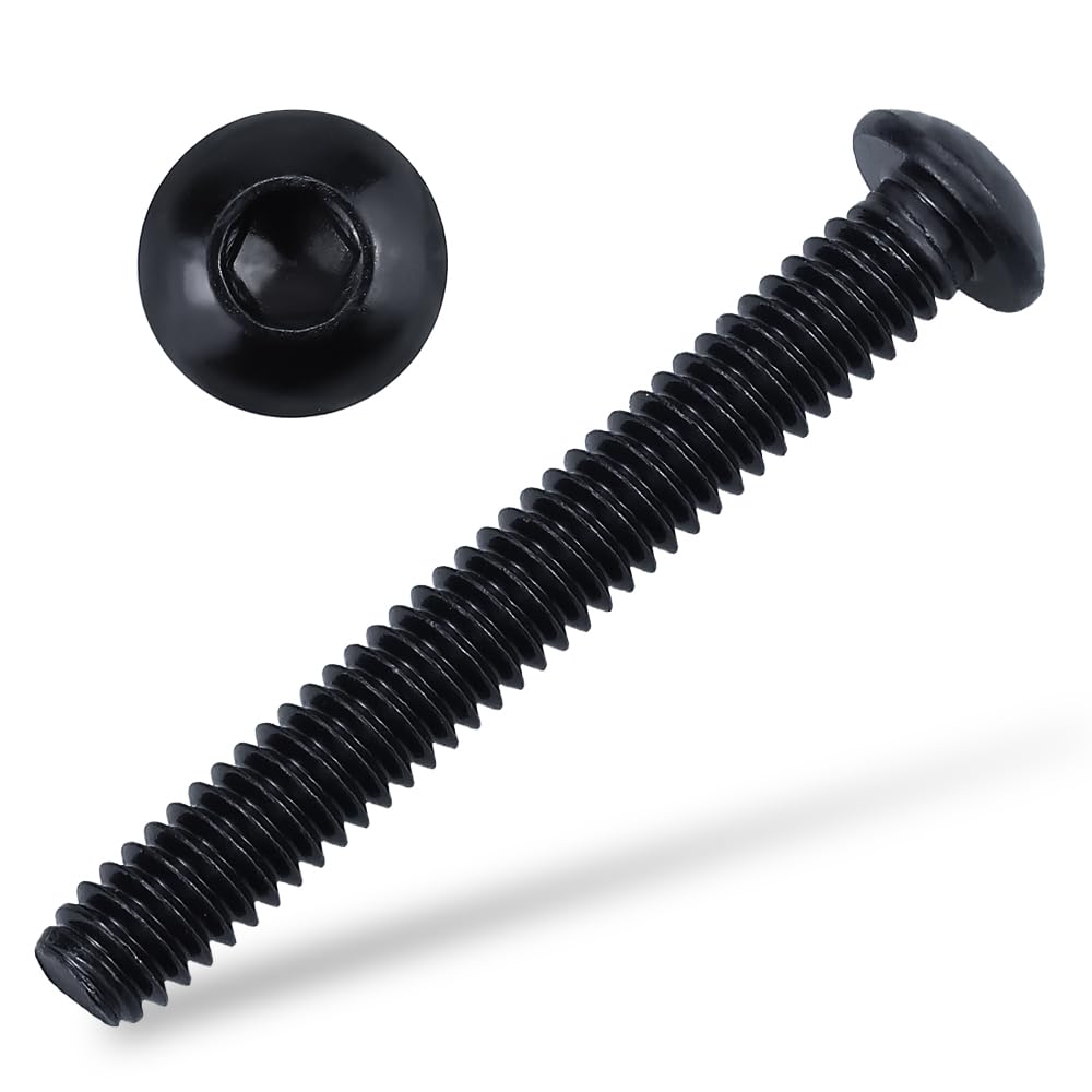 1/4-20 x 1-3/4" Button Head Socket Cap Bolts Screws, 304 Stainless Steel 18-8, Allen Hex Drive, Black Oxide Coated Finish, Fully Machine Thread, Pack