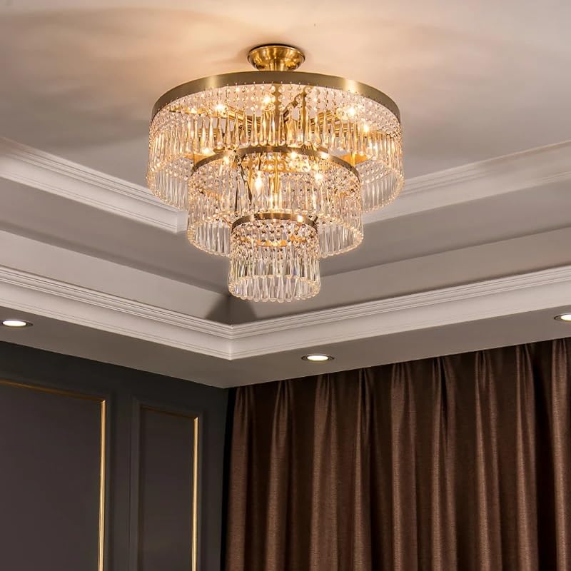 Modern Crystal Chandelier Gold Copper Living Room Restaurant Lamp Villa Atmosphere Multi-Story Duplex Building Crystal Lamp