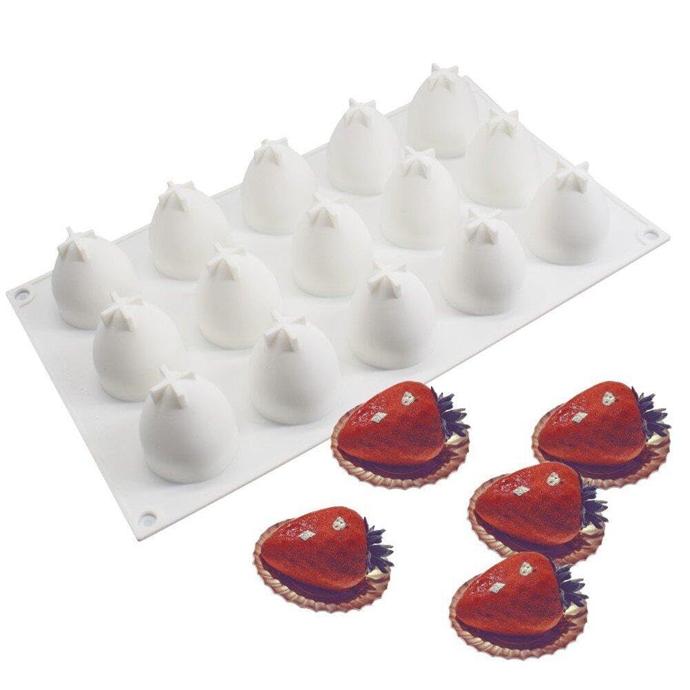Haowul 3d Strawberry Silicone Cake Mold, Silicone Baking Mold Mousse Dessert Molds Ice Cube Jello Cake Chocolate Truffle Mold Pastry Ice Cream Mould