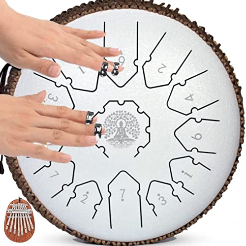 Avmp White Steel Tongue Drum 13 Note 12 Inch C Major Hand Pan Drums Instrument Free Kalimba Travel Bag Rattan Mallets Finger Picks Book Theta Spot Toung Handpan Percussion Gift Set For Adults & Kids #TOP4