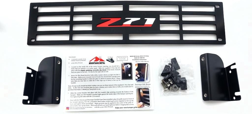 "Z-71" Edition Stainless Steel Powder Coated Black Bumper Grille Insert Compatible with 2015-2019 Chevy Silverado 2500 3500 HD M2M #400-40-2