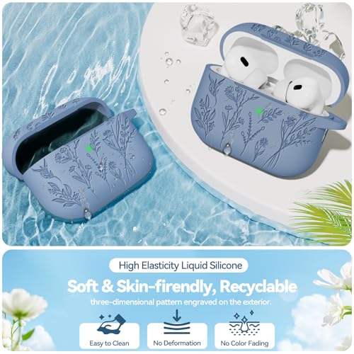 Image of for Apple AirPods Pro 2nd /1st Generation, Soft Silicone Flower Engraved AirPods Pro 2 Gen Protective Case Cover for Women Airpod Case with Clean Kit,Carabiner,Front LED Visible,Sand Powder
