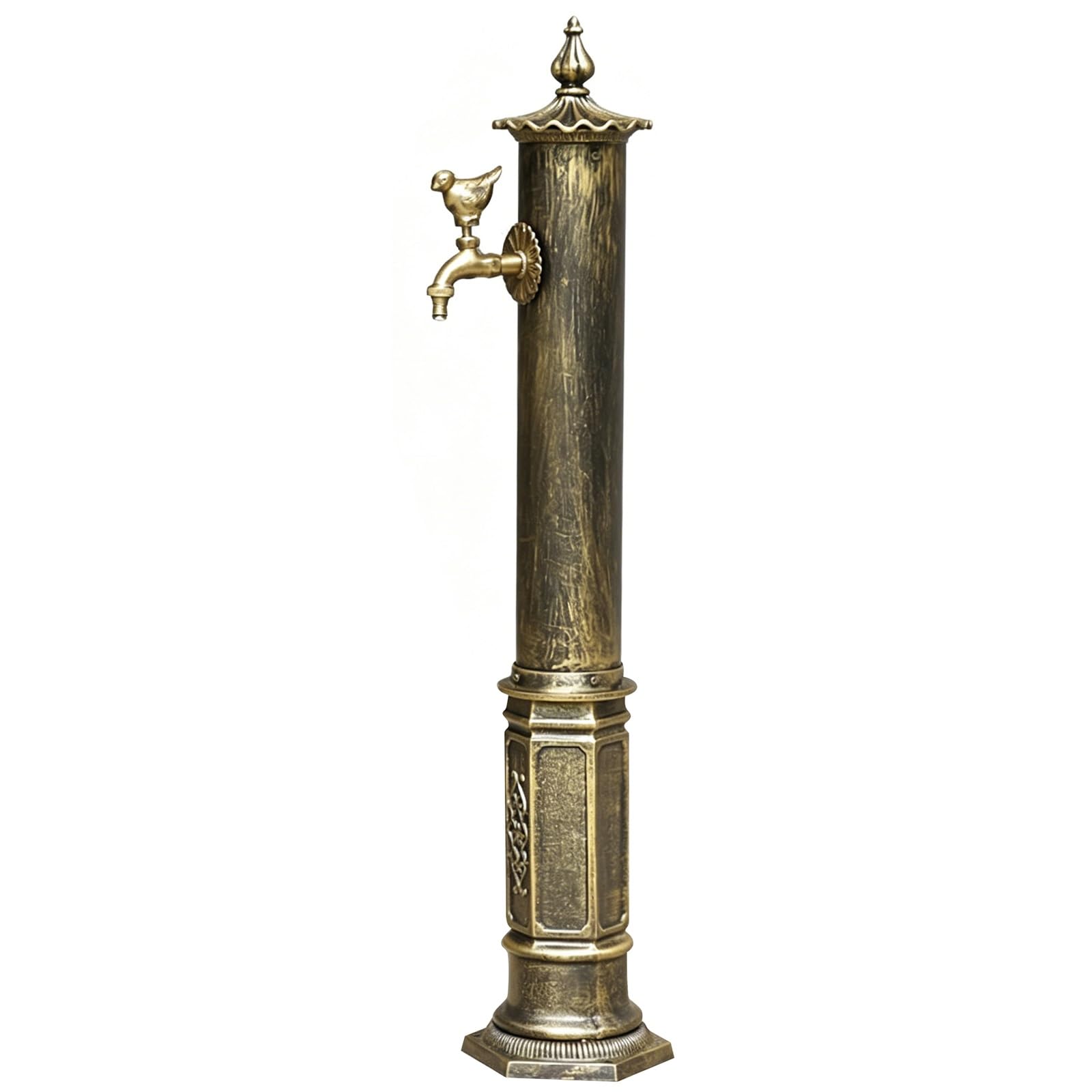 Antique Bronze Outdoor Water Column, Garden Water Column Freestanding with Decorative Spigot for Backyard