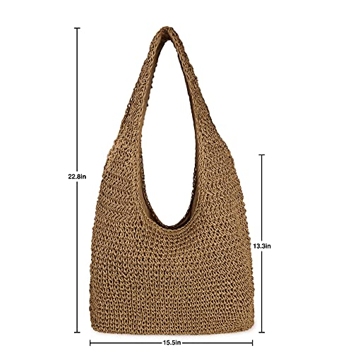 Image of Women Large Straw Beach Bag Handmade Woven Shoulder Bags Hobo Tote Handbag Purse for Summer
