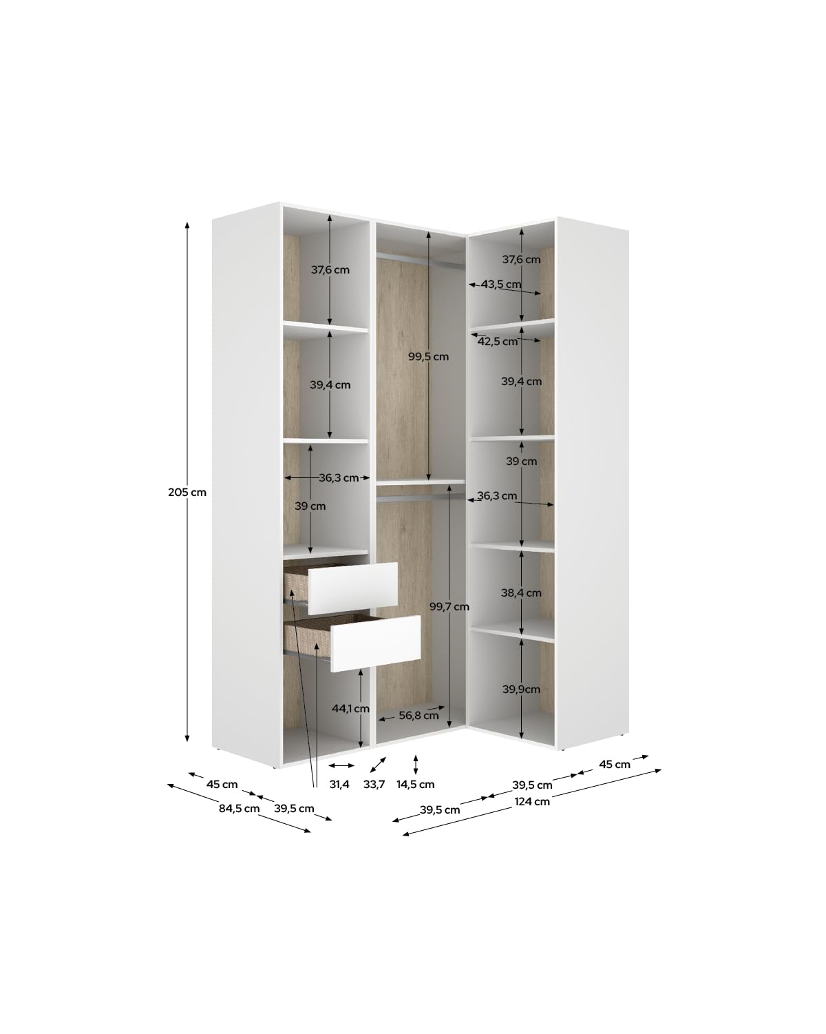 DEKIT Grupo RIMOBEL-Conjunto Armario-VESTIDOR Rincon con Trasera Reversible