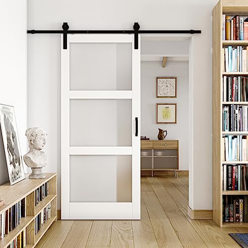 36''x 84'' Sliding Barn Doors 3-Panel Tempered Frosted Glass Door