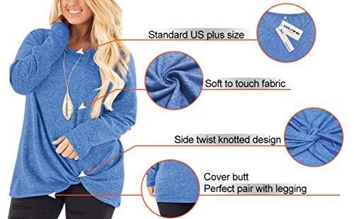 Image of DOLNINE Womens Plus Size Knotted Tops Long Sleeve Tee Shirts Loose Casual Blouse