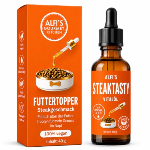 Alfis Vitalöl Appetitanreger für Hunde & Katzen Steak Aroma Geschmacksöl zur Unterstützung der Futterakzeptanz mit Omega 3-6-9 aus Leinöl Olivenöl & Nachtkerzenöl 140 Portionen