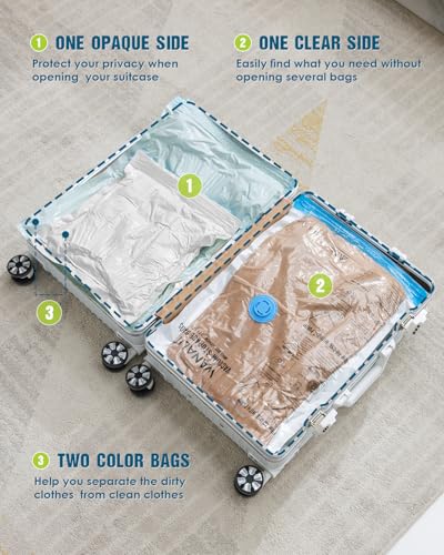 Image of Travel Vacuum Storage Bags with Hand Pump, 24 Pack (6L+6M+6S+6XS) Vacuum Seal Bag Travel Essentials Space Saving Bags for Clothes, Luggage, Carry-on Suitcase, Backpack, Holiday Business Trip