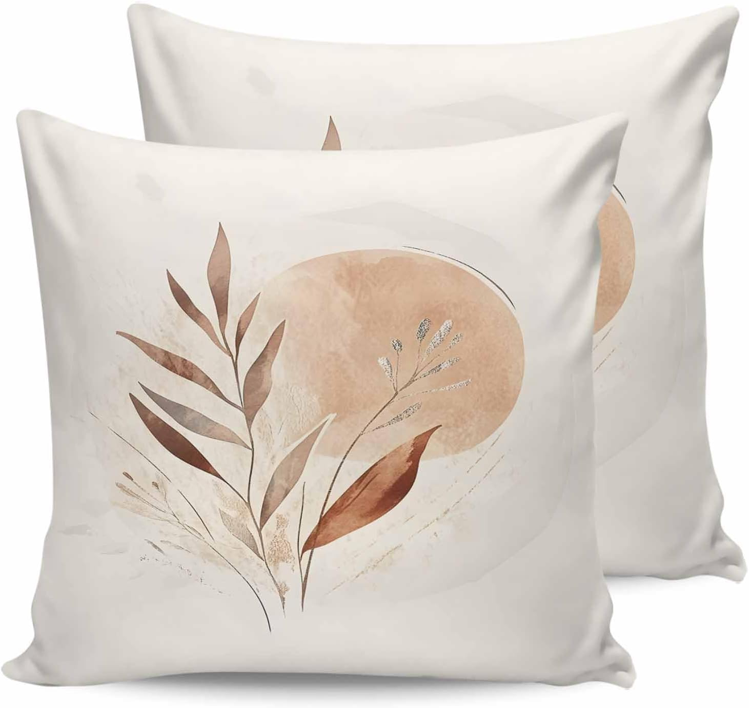 Pack of 2 Bohemian Art Outdoor Pillow Waterproof Covers 24x24 inch, Color Block Leaves Plant Polyester Throw Pillow Covers Garden Cushion Decorative Case for Patio Couch Decoration