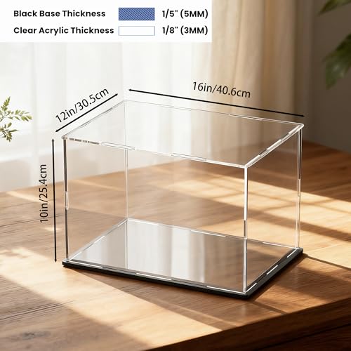 Image of Acrylic Display Case for Collectibles and Toys, Versatile Clear Acrylic Display Box with Black Base for Showcase and Displaying, 16x12x10-inch