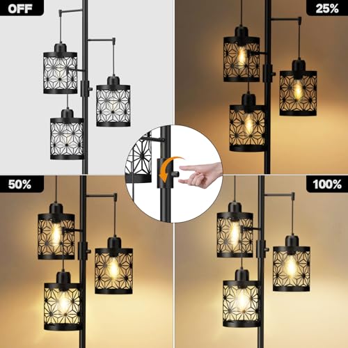 Floor Lamp, Floor Lamp for Bedroom Living Room, Standing Tall Lamps for Office, Dimmable Lamp with Bright 3X 800LM LED Edison Bulbs