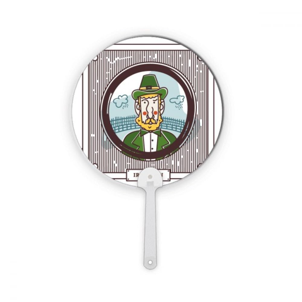 Éventail à main rond en plastique avec illustration no/no Irishman Green