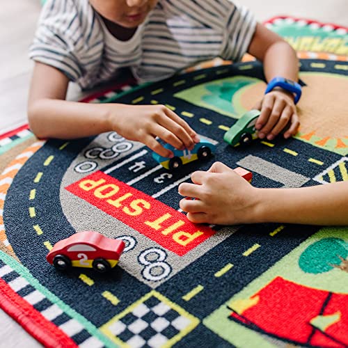 Melissa & Doug Round The Speedway Race Track Rug With 4 Race Cars (39 X 36 Inches) , Black #TOP2