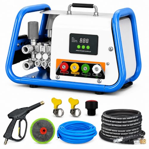 Image of STARQ STPMDC 3.6 Commercial High Pressure Washer 2700W 3.6HP PMDC Motor 230 Bar 15 LPM Digital Display 15m Steel Braided Hose with QRC 4 Nozzles for Car Bike Home Truck