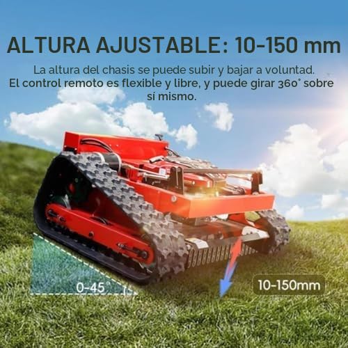 Cortacésped de orugas, cortacésped de Gasolina de 7.5 HP, cortacésped Robot, cortacésped de Gasolina de Cuatro Tiempos con Control Remoto, Compatible con Pendientes de 45°, Altura de Corte 10-180 m