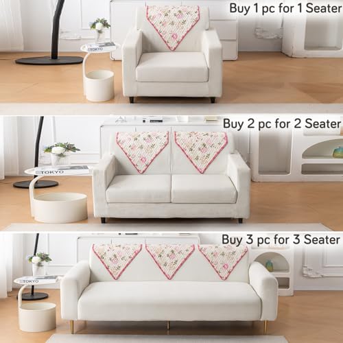 Image of HOKIPO 'HomeHues Series' Quilted Printed Sofa Back Cover, Pack of 1, Beige Peonies (IN-898-S-D3)
