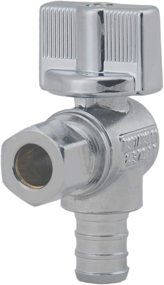 LD Valve- 1/4 Turn Angle Stop Valve 3/8-in Compression x 1/2-in Pex, Quater Turn LF Brass Chrome Plated OD to Pex Angle Shut Off Valve for Faucet or Toilet Installation (4-Pack)