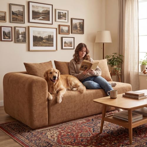 Image of Claiks 71 inch Left Armrest Boneless Sectional Loveseat Sofa, Brown