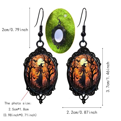 Vintage Halloween Earrings Gothic Mystery Witch Cameo Earrings Vintage Punk Crystal Glass Witch Dangle Earrings Victorian Jewelry for Women4