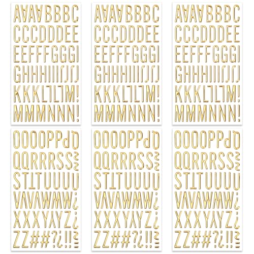 6 Sheets 3D Gold Letter Stickers, Foam Alphabet Stickers and Numb...