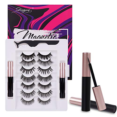 ABOJOY Magnetic Eyelashes Kit 3D and 5D different Lengths&Densities Magnetic Eyelashes Magnetic Lashliner For Use with Magnetic False Lashes Natural Look-No Glue Needed (7 pairs)