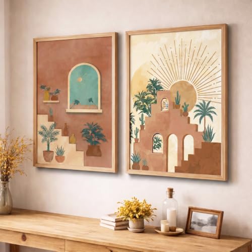 Image of YANVEER Boho Painting for Wall Decoration - Modern Art Wall Decor Framed Painting for Living Room Bedroom - Framed Wall Posters /Paintings with Frame Set of 2 (10X13 inch)