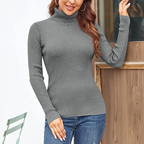 Image of Rocorose Women's Ribbed Turtleneck Sweater Long Sleeve Knitted Solid Pullover