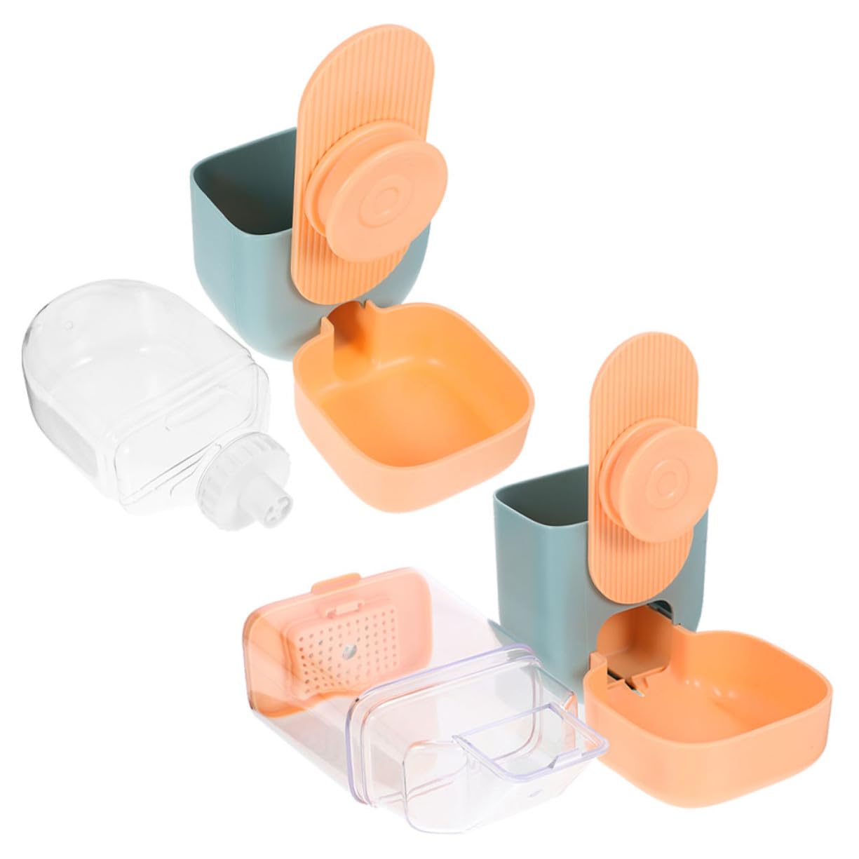 Dispenser Alimentare e Abbeveratoio Appeso per Piccoli Animali Blu e Arancione Alimentatore Automatico Compatto per Conigli Porcellini Criceti e Furetti Risparmio Spazio e Accesso