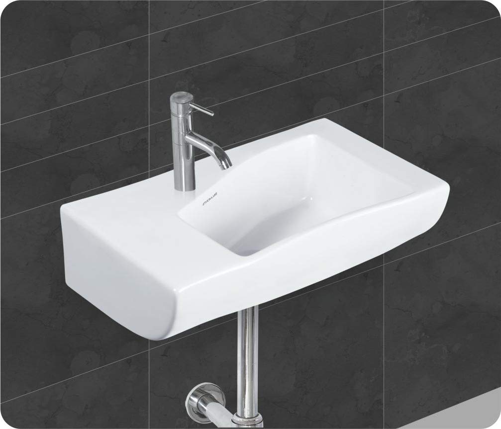 Belmonte Ceramic Small Wall Hung/Wall Mount Sink/Wash Basin Rectangle ...
