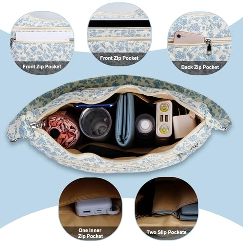 Image of 2-Piece Set Women's Small Floral Quilted Crossbody Bag and Tote, Multi-Pocket Shoulder Handbags for Everyday Use, Travel