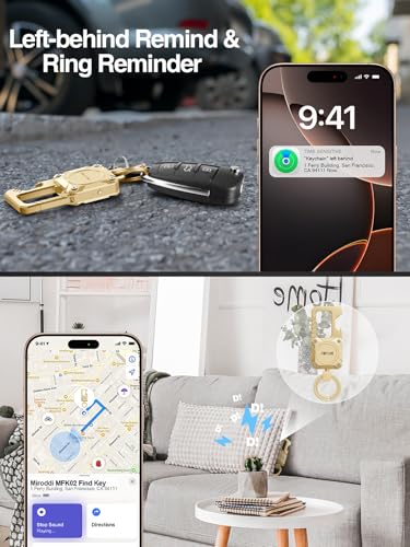Image of Miroddi Keychain Tracker, Men's Key Chain Works with Find My(iOS Only), Heavy Duty Keychain Carabiner Bottle Opener, Car Key Chains with Finder, Anti-lost Keyrings Tracker, Rechargeable, Gold