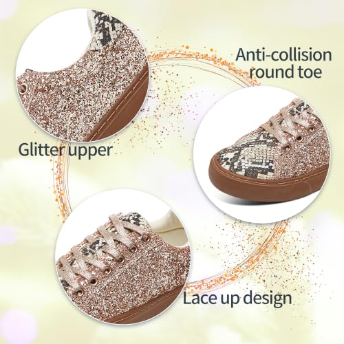 Image of AISFAES Glitter Sparkly Low Top Sequins Lace Up Tennis Shoes Comfort Bling Fashion Shiny Walking Shoes