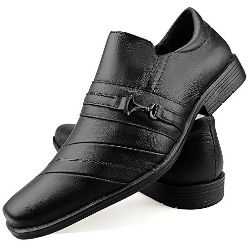Kit 3 Pares Sapato Social em Couro Masculino Preto com Cinto e Carteira