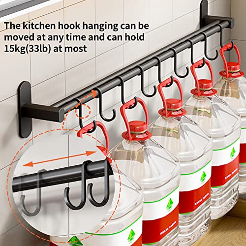 Pot Rack Hanging Wall Mounted Knife Pot Lid Holders Black Sliding Hooks Kitchen Storage Shelf For Towel Spoon Pan Cookware Set (50Cm 8 Hooks) #TOP3