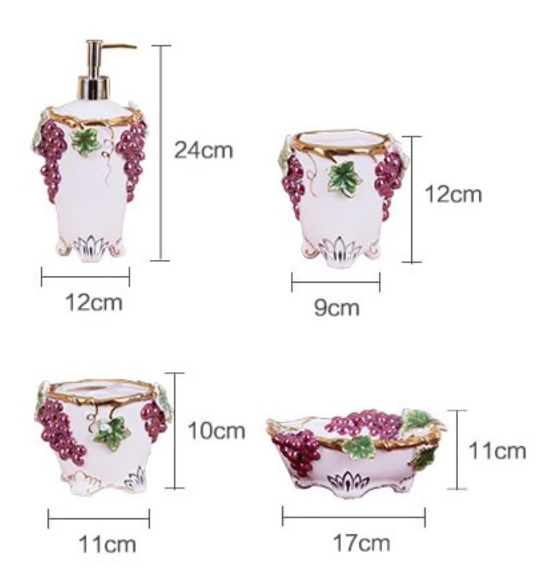 Accessori Bagno,Dispenser Set di Accessori per Il Bagno Bagno in Ceramica D'uva Set da Bagno in Cinque Pezzi Spazzolatura Pratica Tazza Regalo Europeo Portasaponetta
